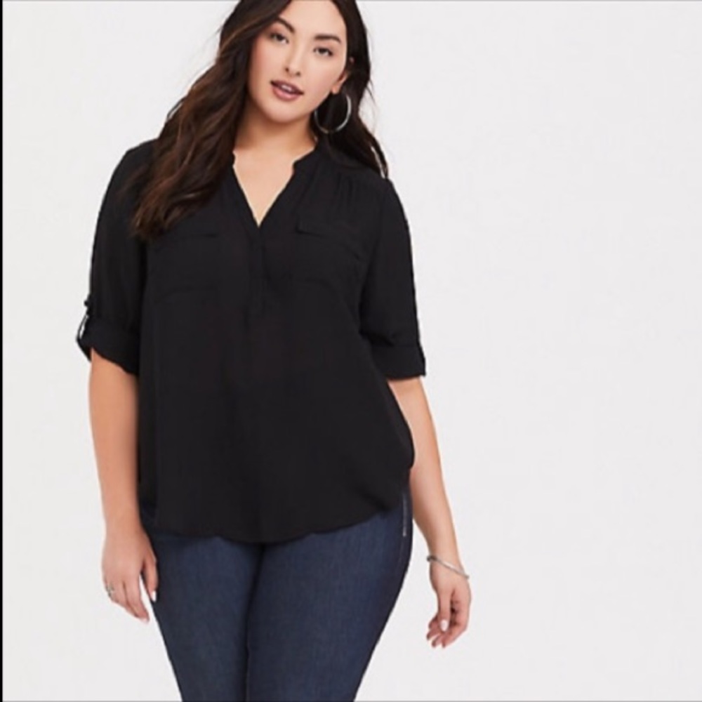 Torrid - Sz 3 Black Long Sleeve Georgette Blouse